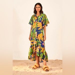 FARM Rio Banana Forest Midi Chemise Dress